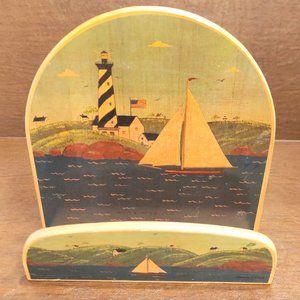 Mail Letter Holder Nautical Sailboat Lighthouse Solid Wood Wall Shelf Thailand